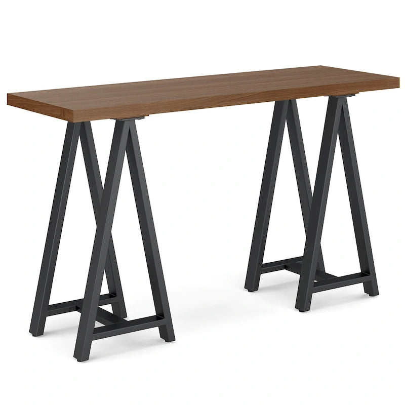 MASSIVHOLZ und Metall 127 cm breiter, moderner industrieller Konsolentisch aus MASSIVEM WALNUSSHOLZ und Metall in Walnuss