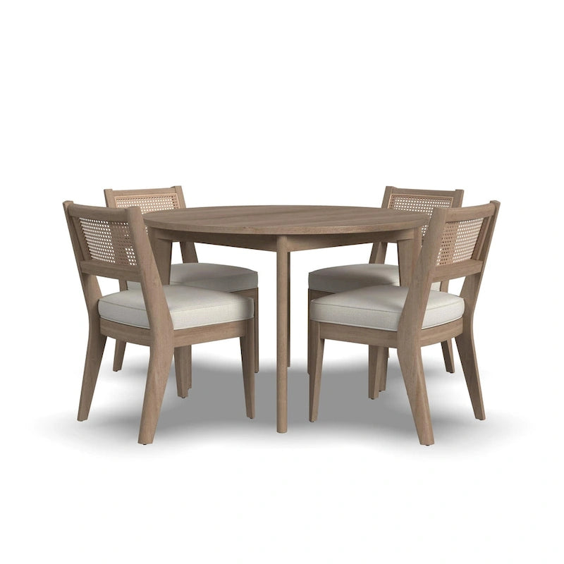 5-Piece Brown Wood Round Dining Set with Cane Back Chairs - 47 x 30 x 47