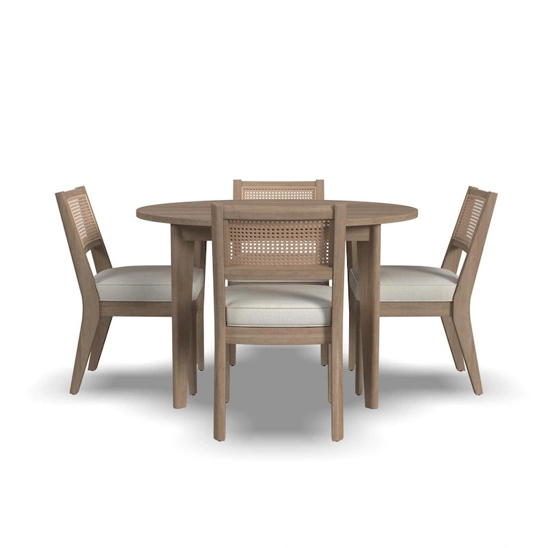5-Piece Brown Wood Round Dining Set with Cane Back Chairs - 47 x 30 x 47