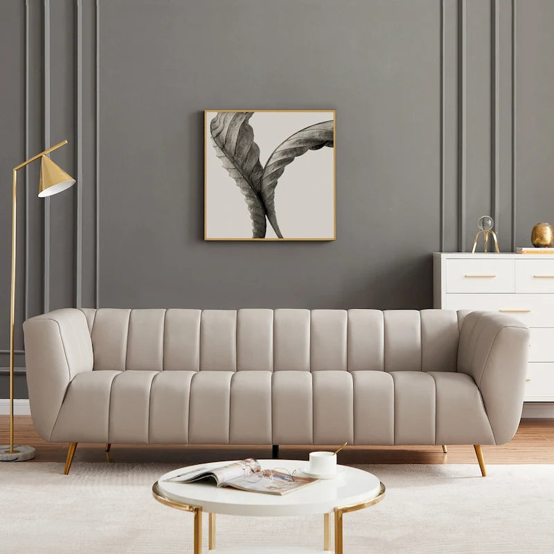 Mid-Century Modern Sofa aus vollnarbigem italienischem Leder in Hellgrau