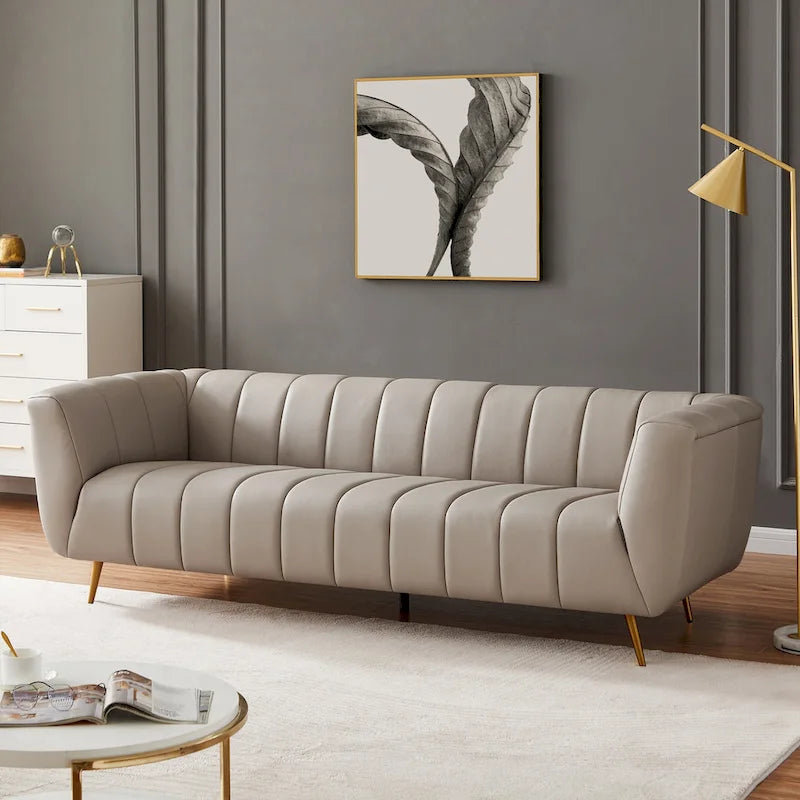 Mid-Century Modern Sofa aus vollnarbigem italienischem Leder in Hellgrau