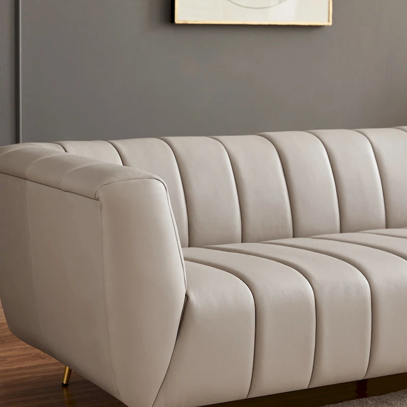 Mid-Century Modern Sofa aus vollnarbigem italienischem Leder in Hellgrau