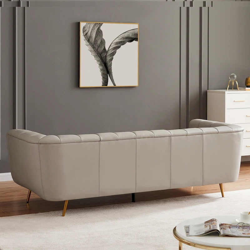 Mid-Century Modern Sofa aus vollnarbigem italienischem Leder in Hellgrau