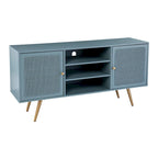 TV Stand with Rattan Cabinet Doors for TVs up to 56 Inches - Mint / Gold