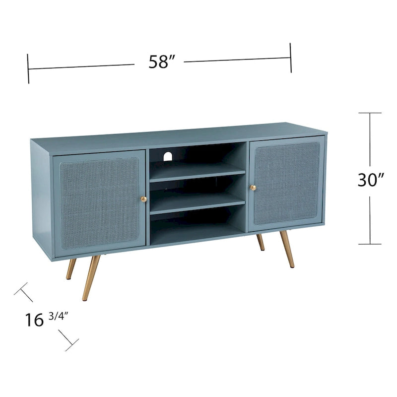 TV Stand with Rattan Cabinet Doors for TVs up to 56 Inches - Mint / Gold