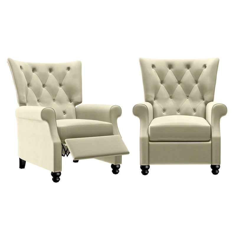 Velvet Pushback Recliner Chairs, Set of 2