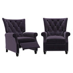 Velvet Pushback Recliner Chairs, Set of 2