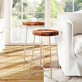 Gold Iron And Natural Wood Round Accent Table by 
