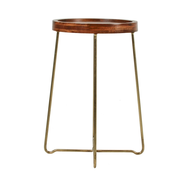 Round Accent Table with Iron and Mango Wood Tray Top