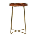 Round Accent Table with Iron and Mango Wood Tray Top
