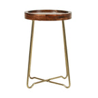 Round Accent Table with Iron and Mango Wood Tray Top