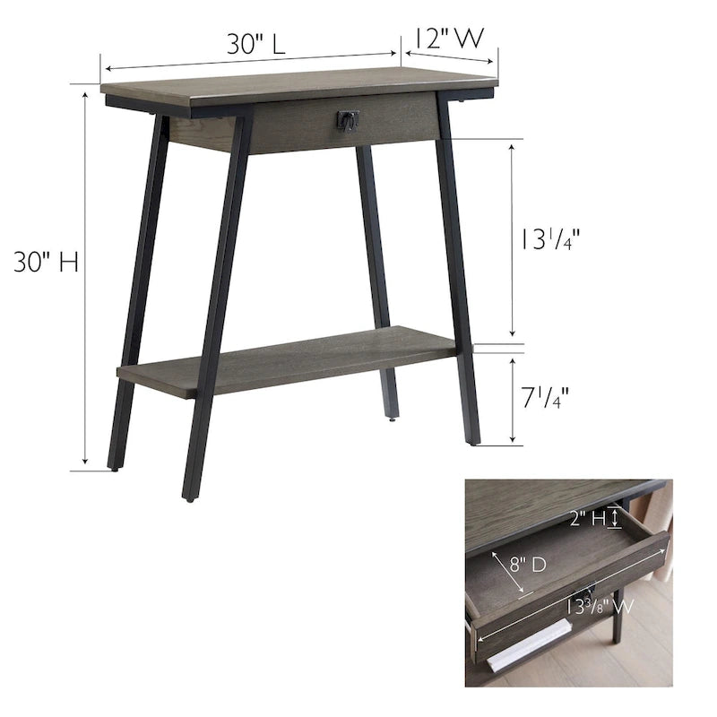 Konsolentisch aus Holz mit Schublade und Metallgestell