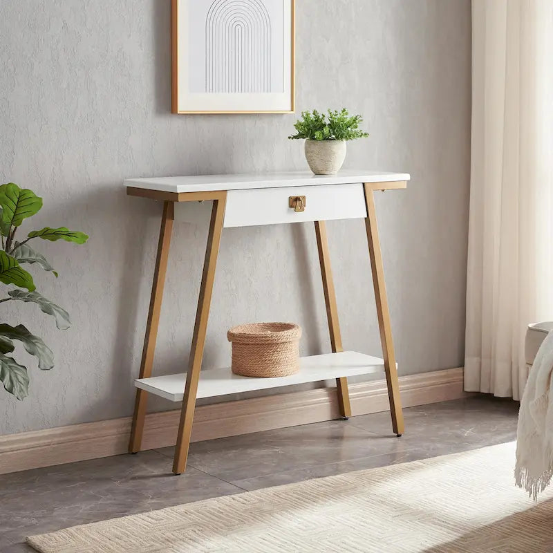 Konsolentisch aus Holz mit Schublade und Metallgestell