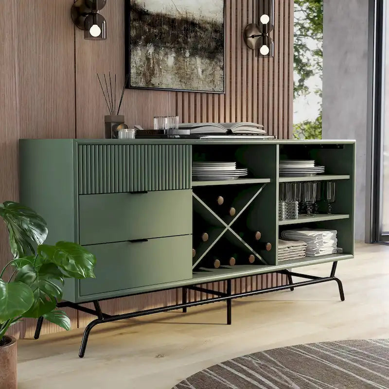 DH BASIC Modern Brown Retro 60-inch Dining Buffet and Sideboard with Wine Storage by 