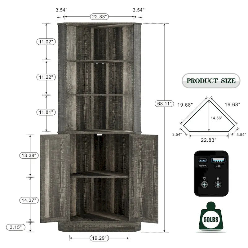 66" Corner Cabinet with LED Light