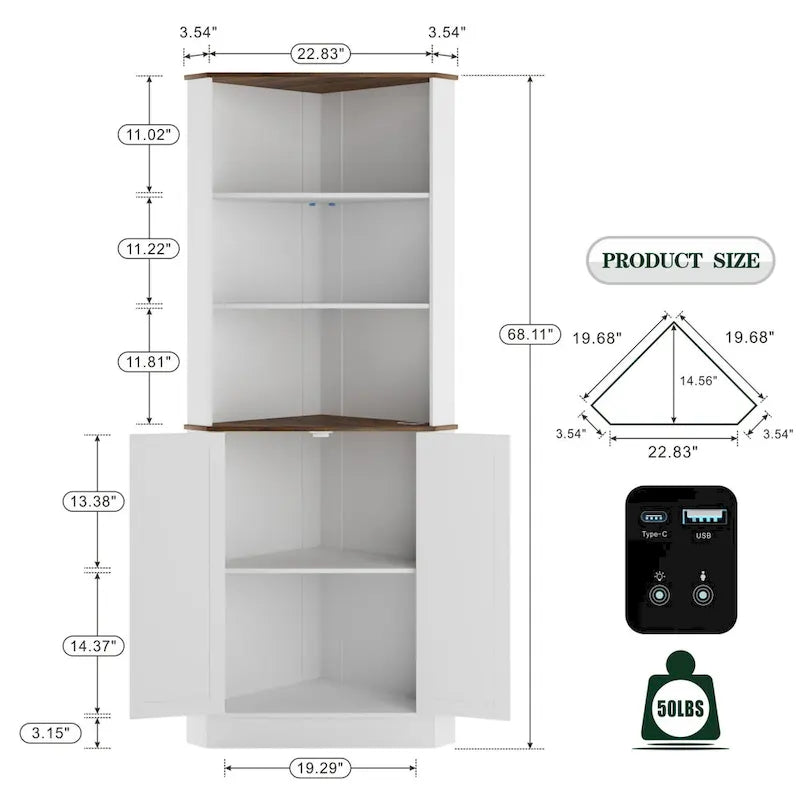 66" Corner Cabinet with LED Light