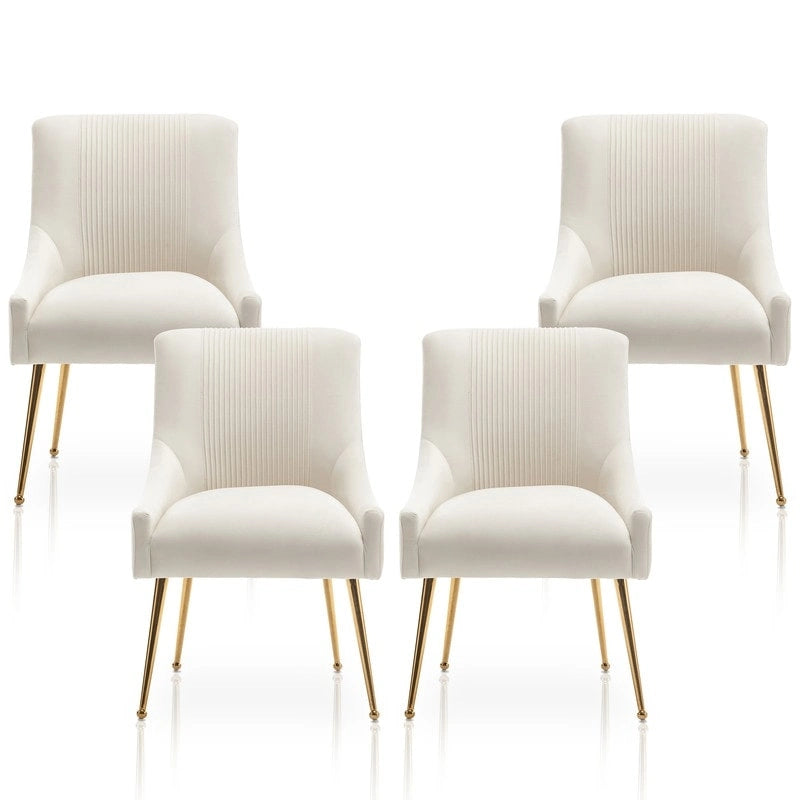 Modern Glam Bouclé Gefalteter Samt Esszimmerstuhl oder Schminktischstuhl 4er-Set mit Griff an der Rückseite