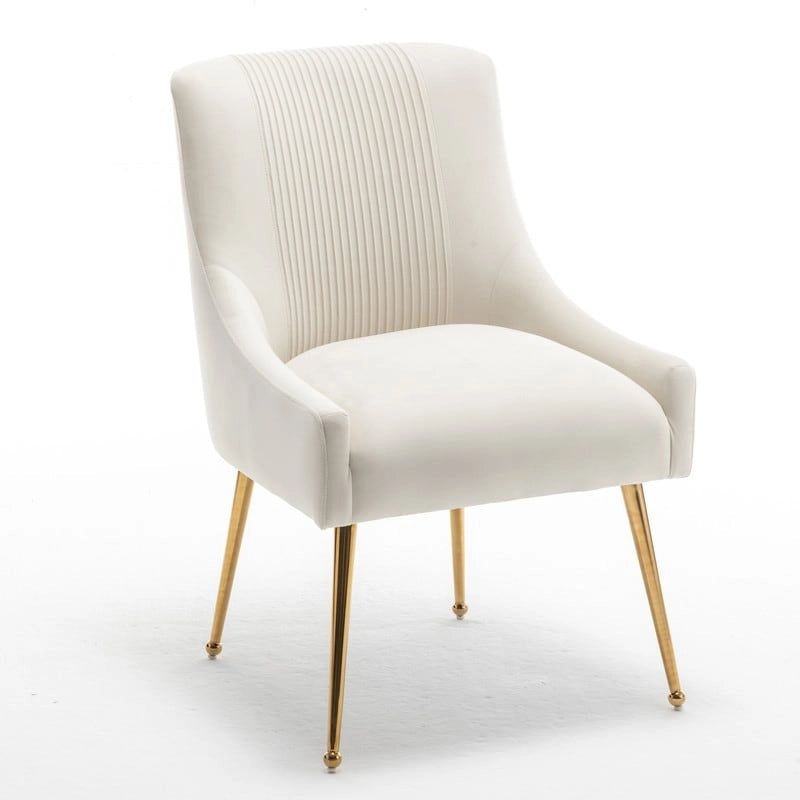 Modern Glam Bouclé Gefalteter Samt Esszimmerstuhl oder Schminktischstuhl 4er-Set mit Griff an der Rückseite