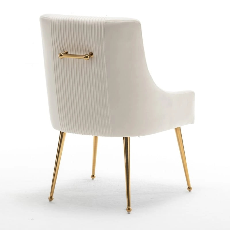 Modern Glam Bouclé Gefalteter Samt Esszimmerstuhl oder Schminktischstuhl 4er-Set mit Griff an der Rückseite