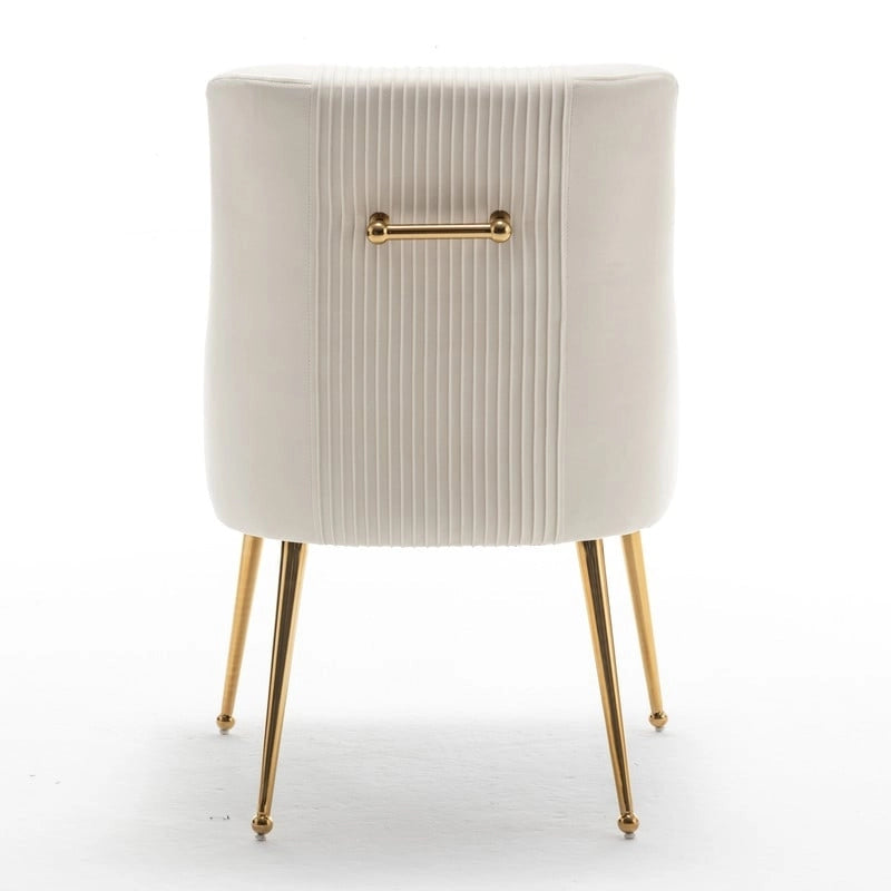 Modern Glam Bouclé Gefalteter Samt Esszimmerstuhl oder Schminktischstuhl 4er-Set mit Griff an der Rückseite