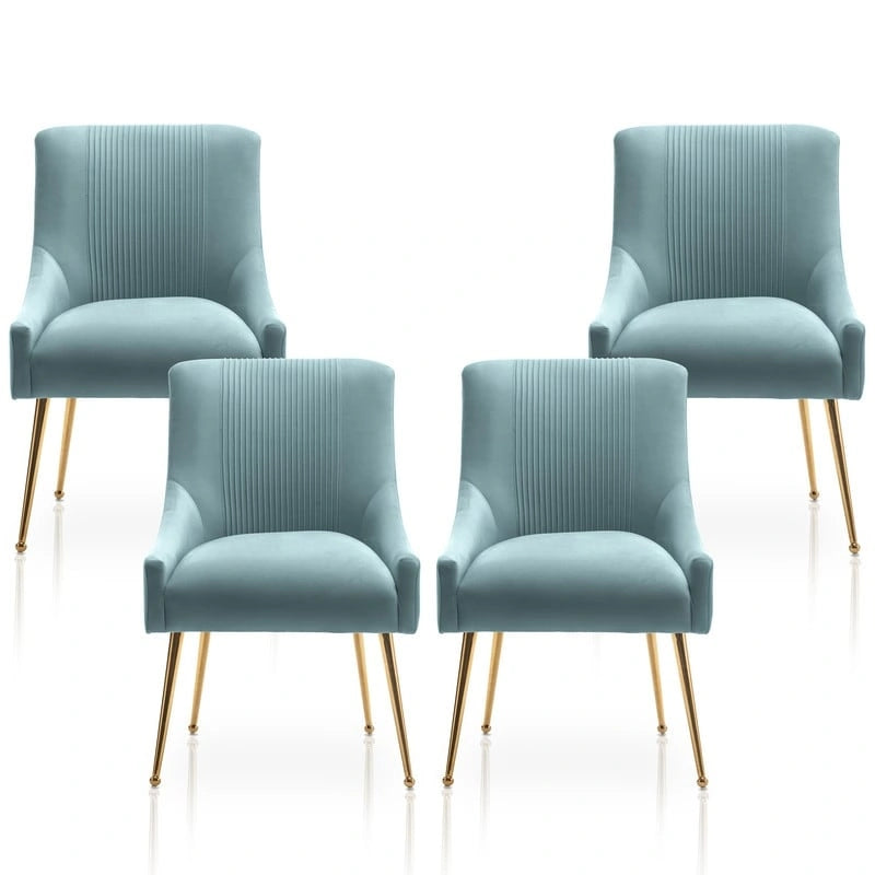 Modern Glam Bouclé Gefalteter Samt Esszimmerstuhl oder Schminktischstuhl 4er-Set mit Griff an der Rückseite