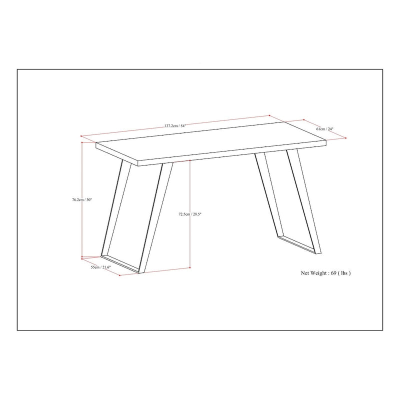 Acacia Wood Flat Top Desk with Metal Legs – 54 Inch