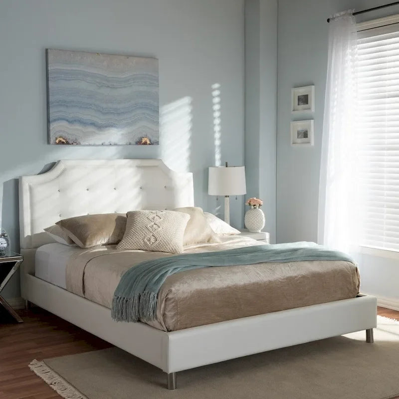  French River White Modern Bed with Upholstered Headboard