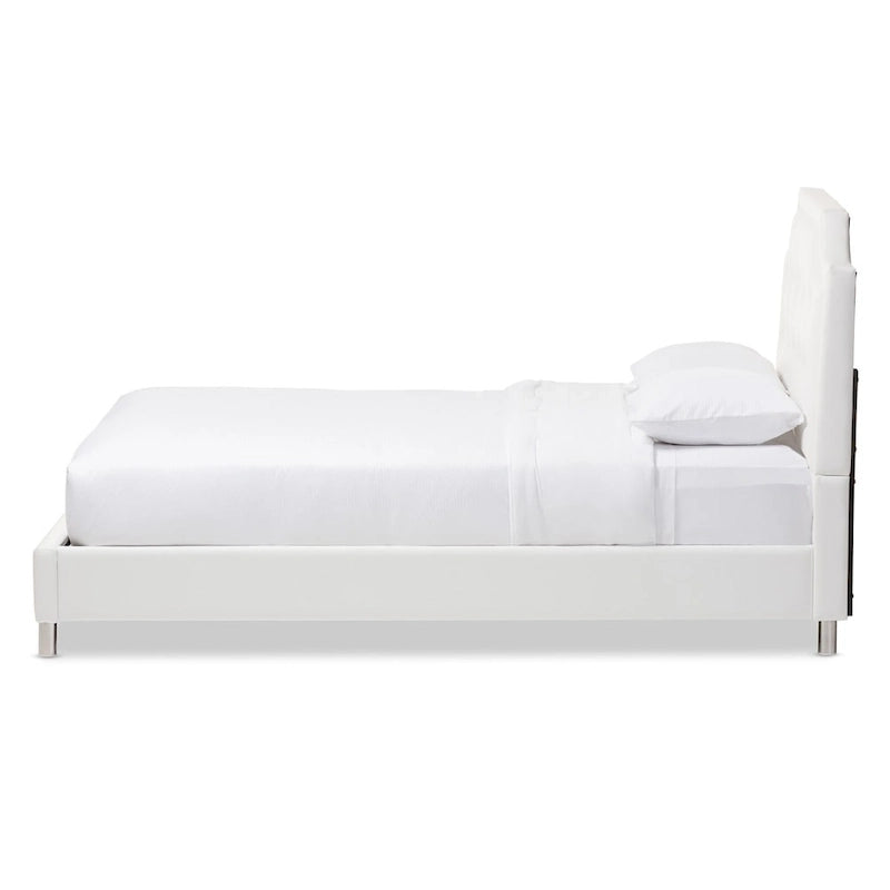 White Modern Platform Bed with Upholstered Headboard