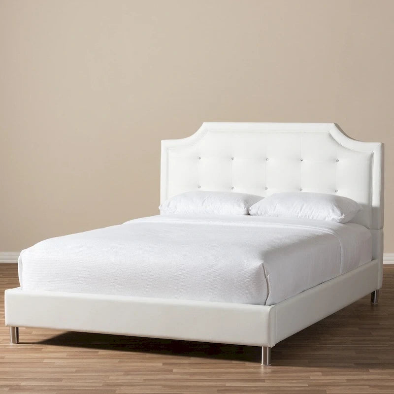 White Modern Platform Bed with Upholstered Headboard