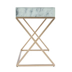 Glass Top Writing Desk with Gold Frame and Storage Drawer