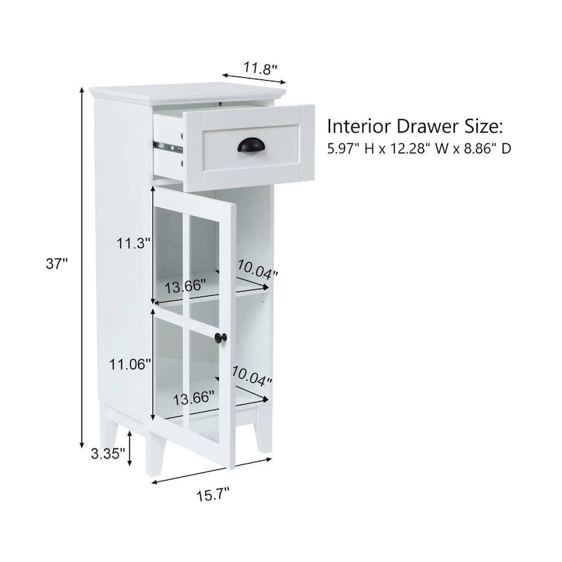 Slim Bathroom Storage Cabinet with Glass Door - 37 H x 15.7 W x 11.8 D