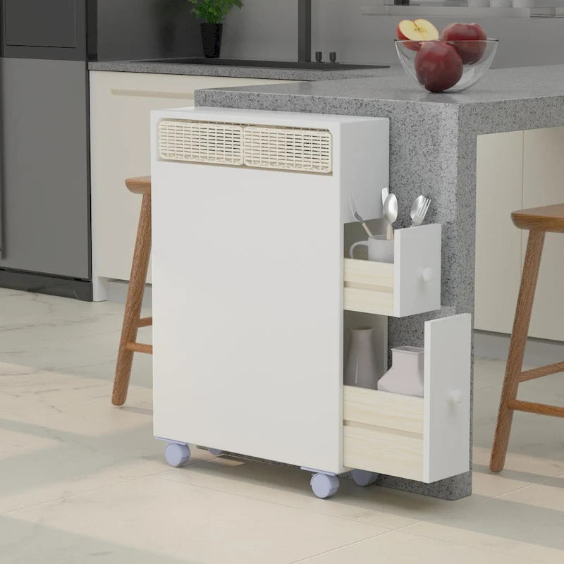 Freestanding Bathroom Storage Cabinet with Drawers and Casters