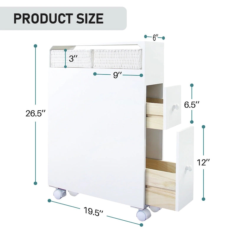 Freestanding Bathroom Storage Cabinet with Drawers and Casters