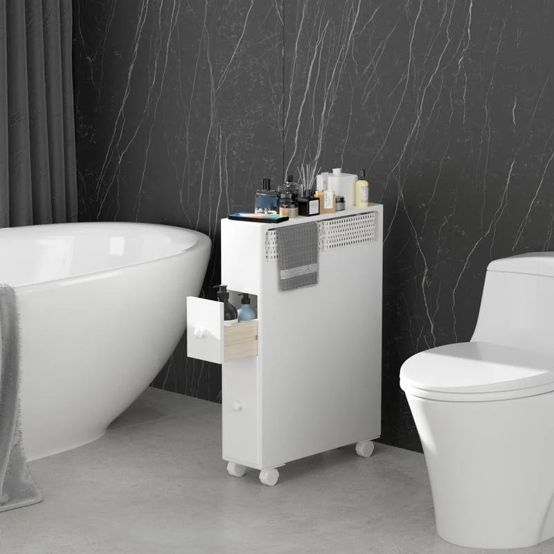 Freestanding Bathroom Storage Cabinet with Drawers and Casters
