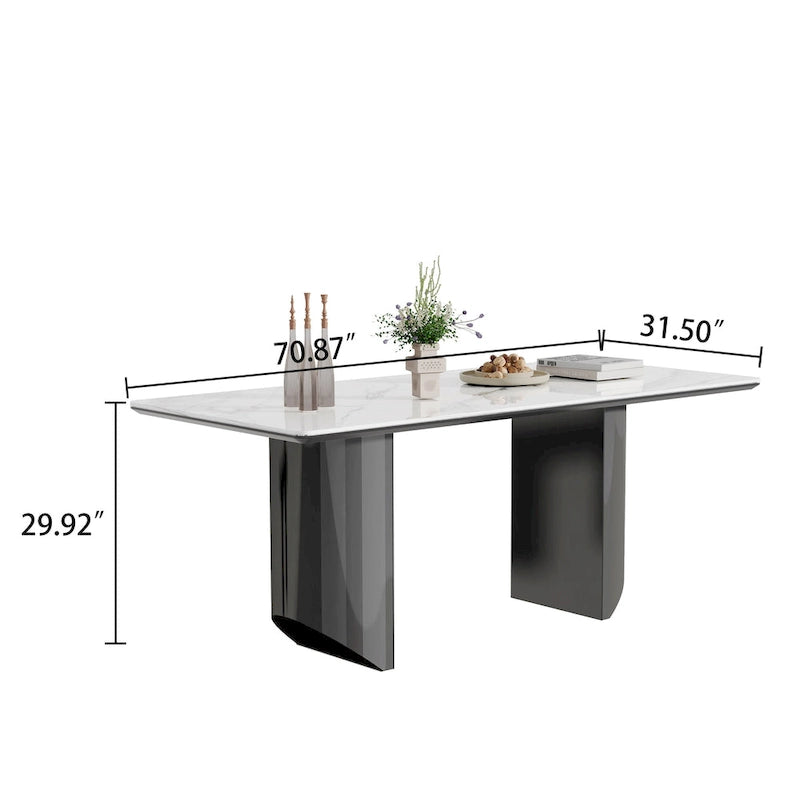 0,47" dicker Esstisch mit Tischplatte aus gesintertem Stein-Verbundwerkstoff und gehärtetem Glas sowie Edelstahlfuß