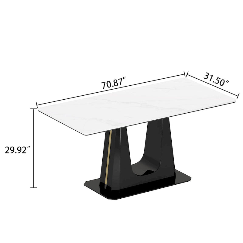 0,47" dicker Esstisch mit Tischplatte aus gesintertem Stein-Verbundwerkstoff und gehärtetem Glas sowie Edelstahlfuß