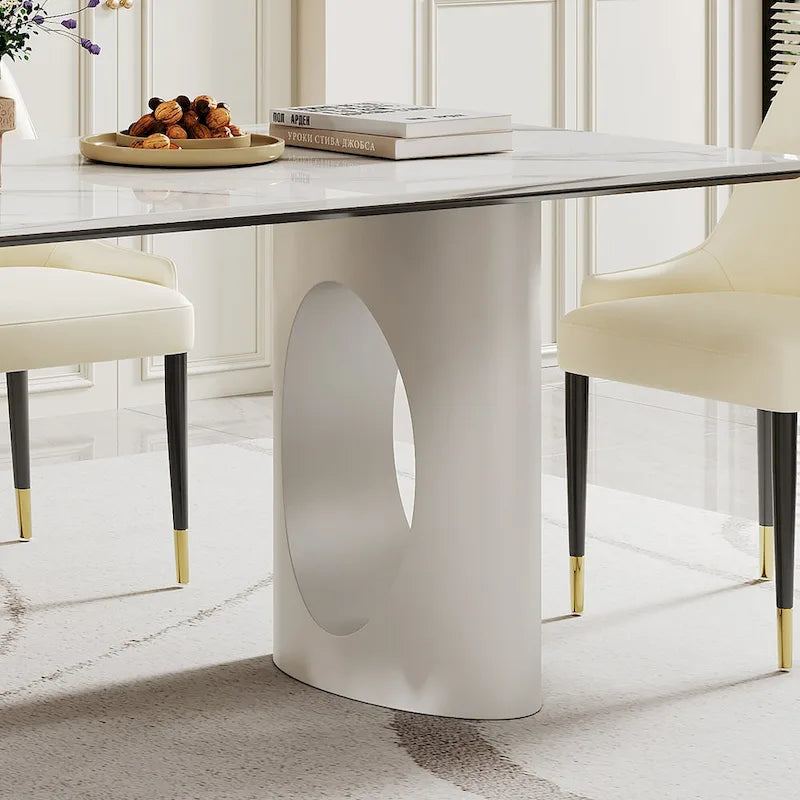 0,47" dicker Esstisch mit Tischplatte aus gesintertem Stein-Verbundwerkstoff und gehärtetem Glas sowie Edelstahlfuß