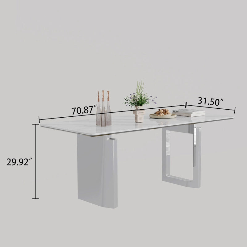 0,47" dicker Esstisch mit Tischplatte aus gesintertem Stein-Verbundwerkstoff und gehärtetem Glas sowie Edelstahlfuß