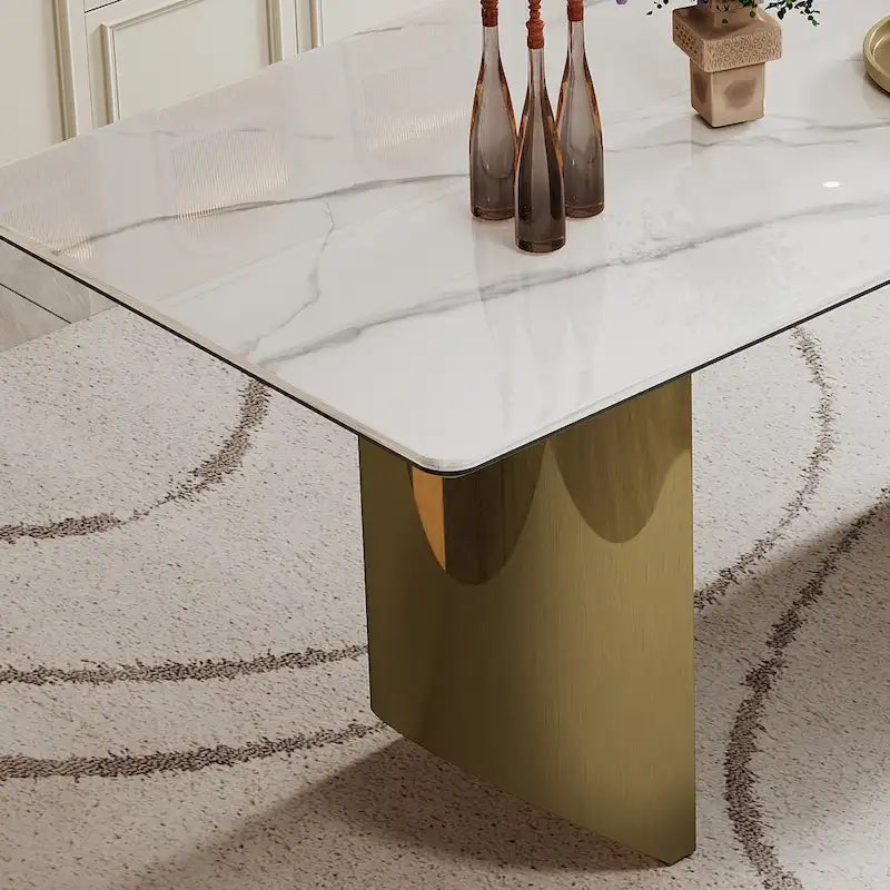 0,47" dicker Esstisch mit Tischplatte aus gesintertem Stein-Verbundwerkstoff und gehärtetem Glas sowie Edelstahlfuß