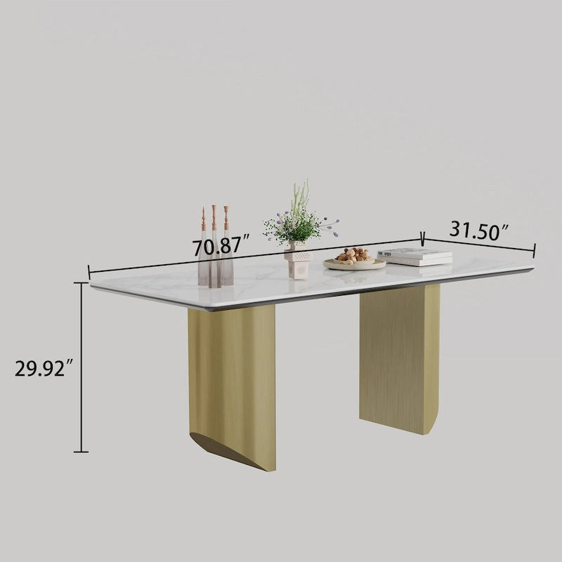 0,47" dicker Esstisch mit Tischplatte aus gesintertem Stein-Verbundwerkstoff und gehärtetem Glas sowie Edelstahlfuß