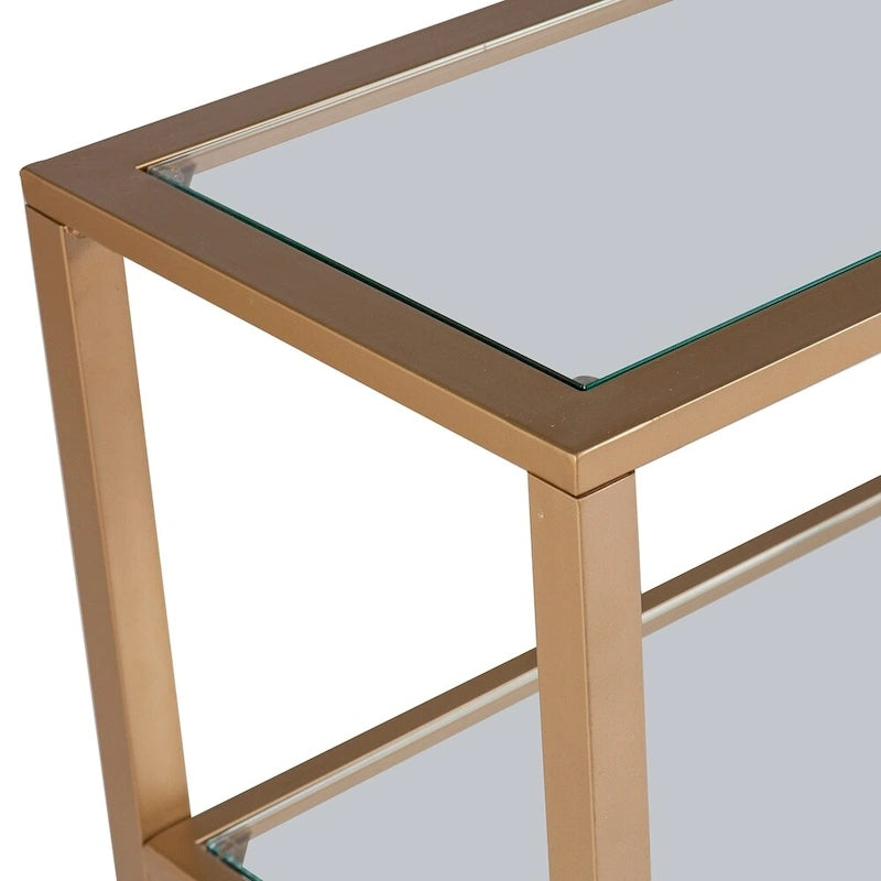 Schmaler Konsolentisch aus Metall mit Glasablagen – Gold