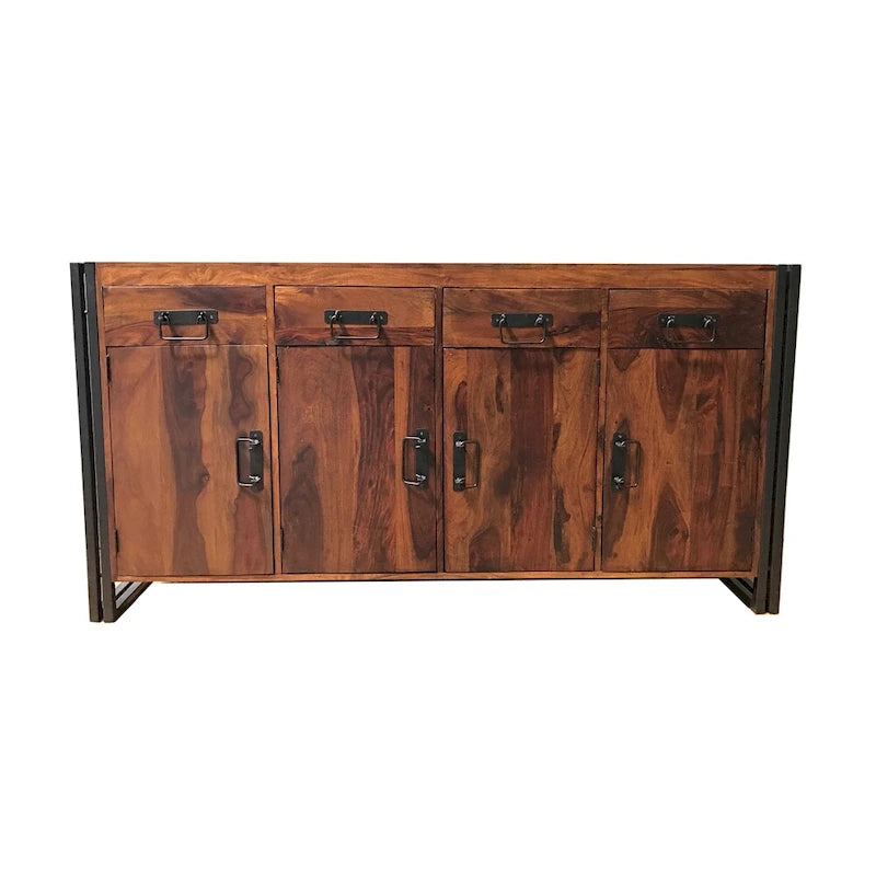 Sideboard aus Sheeshamholz und Eisen mit 4 Türen und 4 Schubladen – 71 x 18 x 35