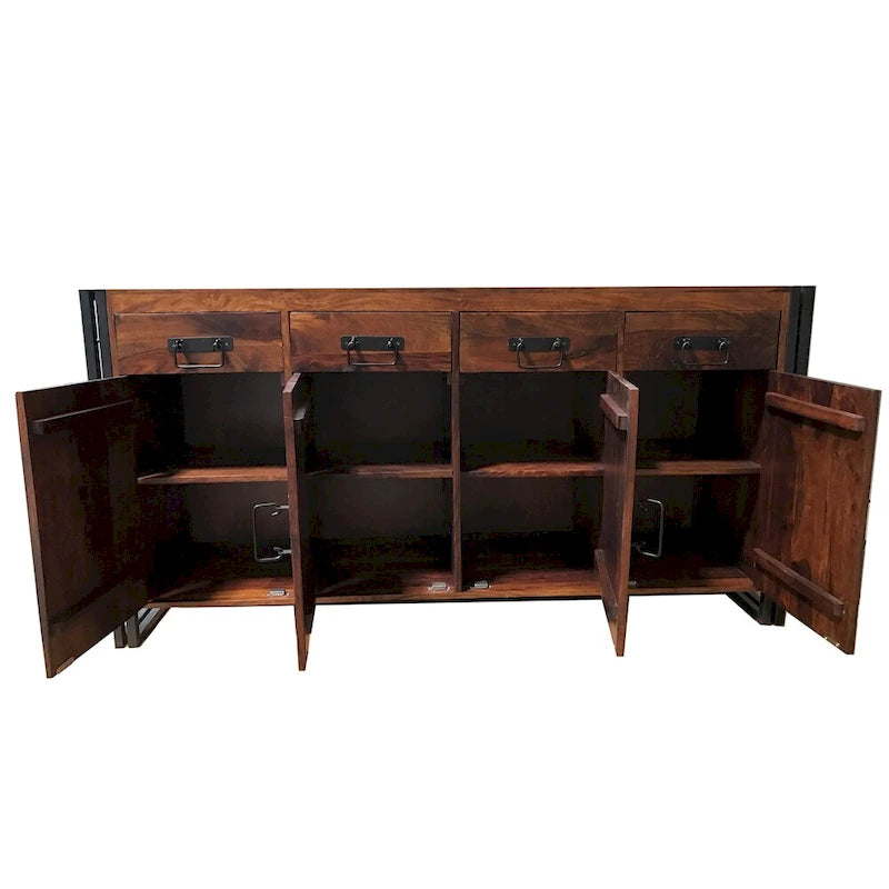 Sideboard aus Sheeshamholz und Eisen mit 4 Türen und 4 Schubladen – 71 x 18 x 35