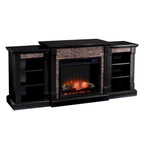 Black Electric Fireplace with Bookcase Shelves