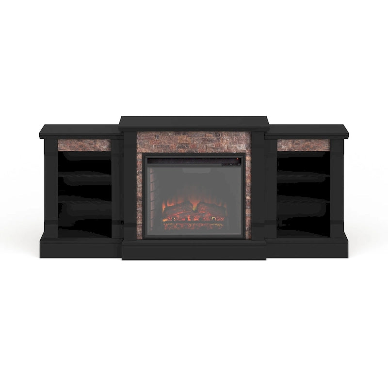 Black Electric Fireplace with Bookcase Shelves