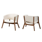 Mid-Century Modern Cream Boucle Fabric Upholstered and Walnut Brown Finished Wood 2-Piece Living Room Accent Chair Set