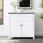 White MDF Wood 2-Door Bathroom Storage Cabinet with an Adjustable Shelf - 32.3 H x 31.5 W x 14.6 D