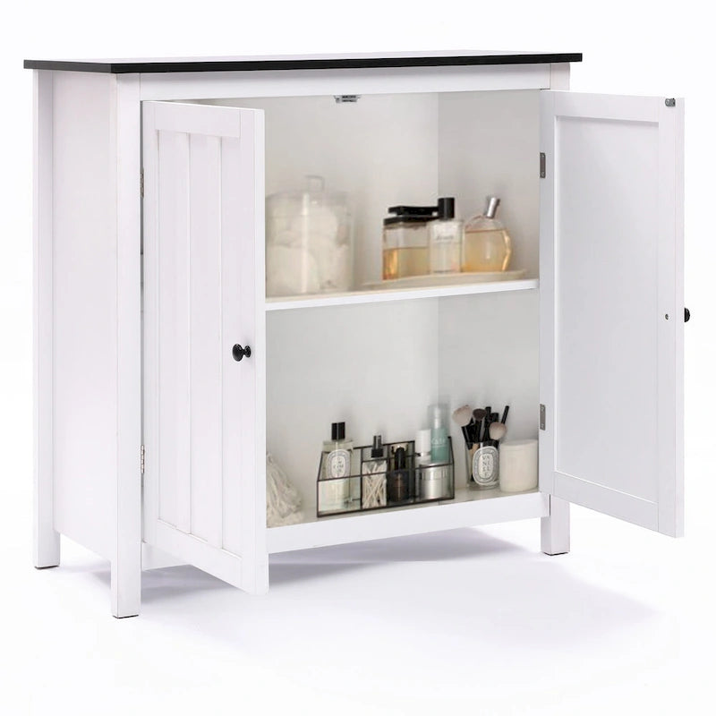 Weißer MDF-Holz 2-türiger Badezimmerschrank mit verstellbarem Regal – 82 H x 80 B x 37 T cm