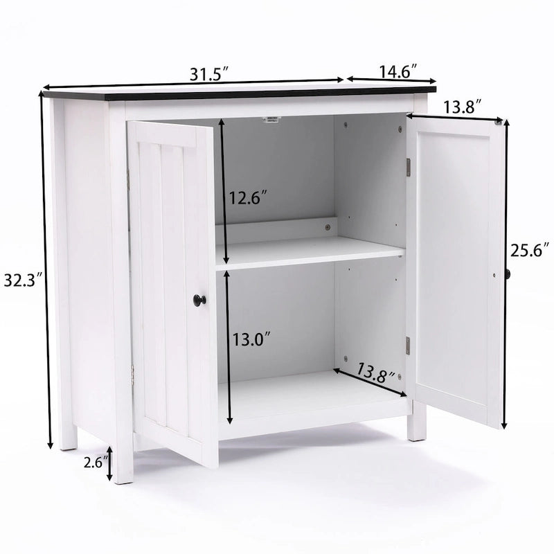 Weißer MDF-Holz 2-türiger Badezimmerschrank mit verstellbarem Regal – 82 H x 80 B x 37 T cm