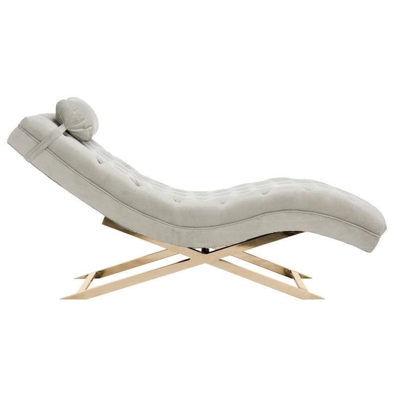 Velvet Chaise Lounge with Round Pillow - 65Wx23Dx33H